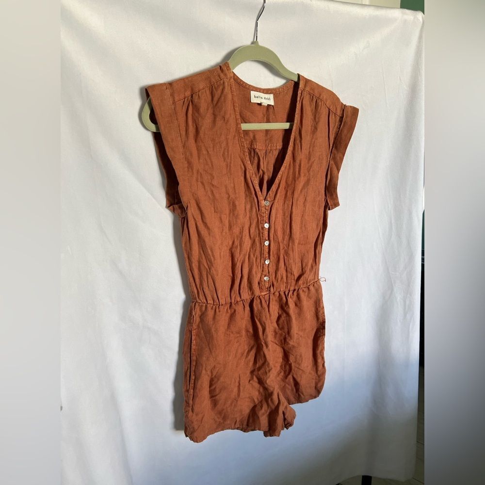 Bella Dahl 100% Linen Cap Sleeve Romper in Rich Sienna size Xs - Picture 7 of 8